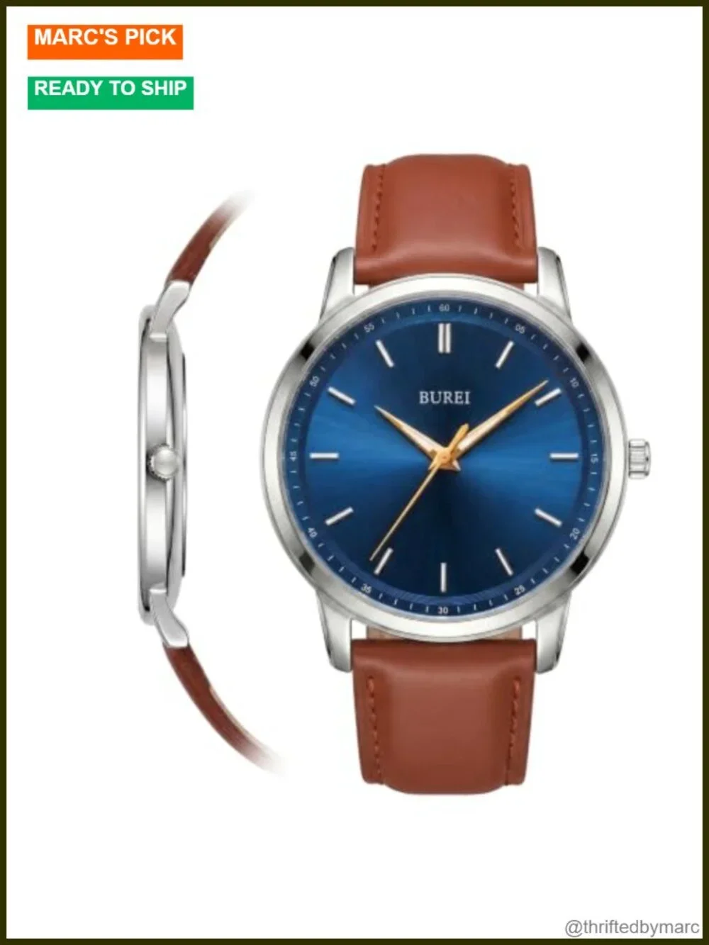 Men's Ultra-Thin Quartz Wristwatch, Genuine Leather Strap, 44mm Large Dial,